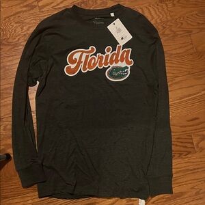 Pressbox Florida Long-Sleeve Crewneck Shirt - Dark Gray with Orange Script